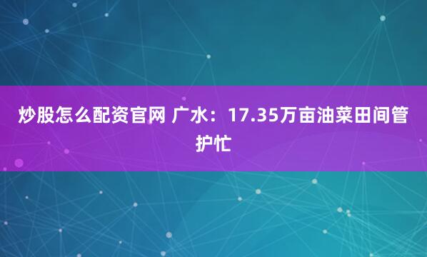 炒股怎么配资官网 广水：17.35万亩油菜田间管护忙
